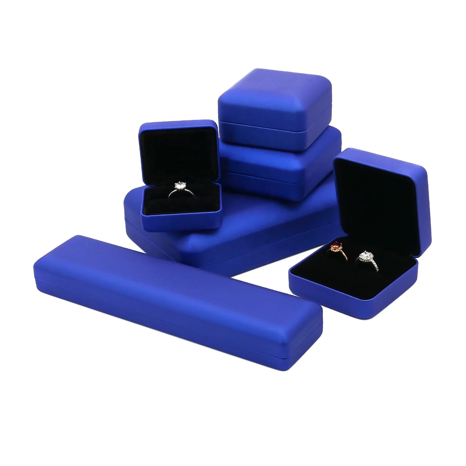 Premium PU Leather Jewelry Box Set Wedding Double Ring Box Blue Bracelet Box Customized