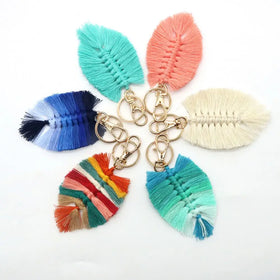 Macrame Woven Key Chains Leaf Boho Decor Bag Charm Pendant Keyring Bohemian Handmade Weaving Leaf Boho rainbow Tassel Key Chain