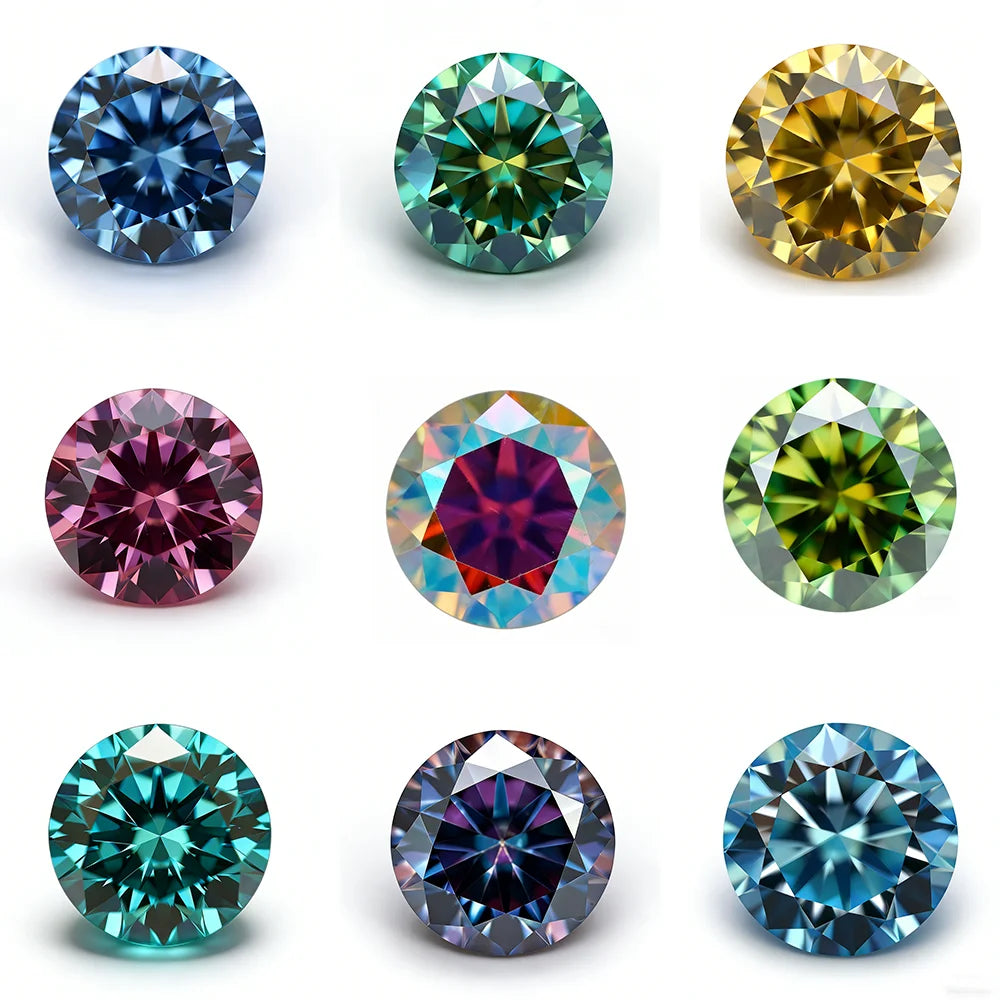 Round Shape 3mm to 12mm  Fancy Colors 0.1ct to 6ct Lab Grown Moissanite Diamond Gemstones