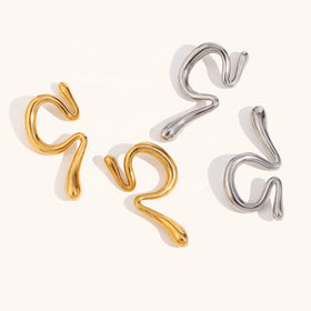 Dingran Melting Style Clip on Earring 18K Gold Plated Stainless Steel Jewelry Ear Cuff Earrings