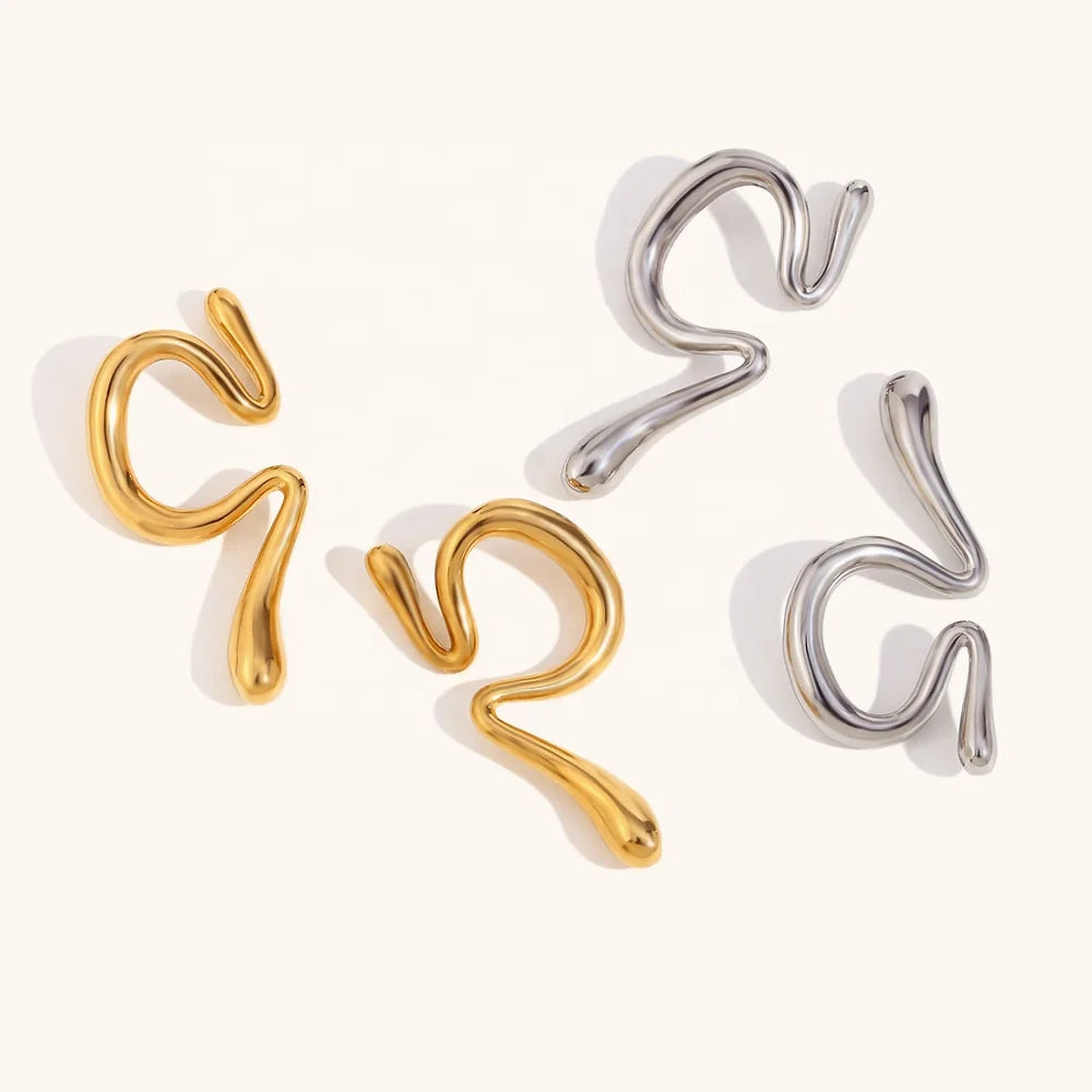 Dingran Melting Style Clip on Earring 18K Gold Plated Stainless Steel Jewelry Ear Cuff Earrings