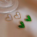 Popular 18K Gold Plated Green Heart Earrings Stainless Steel Shell Malachite Colorful Heart Stud Earrings For Women Gift