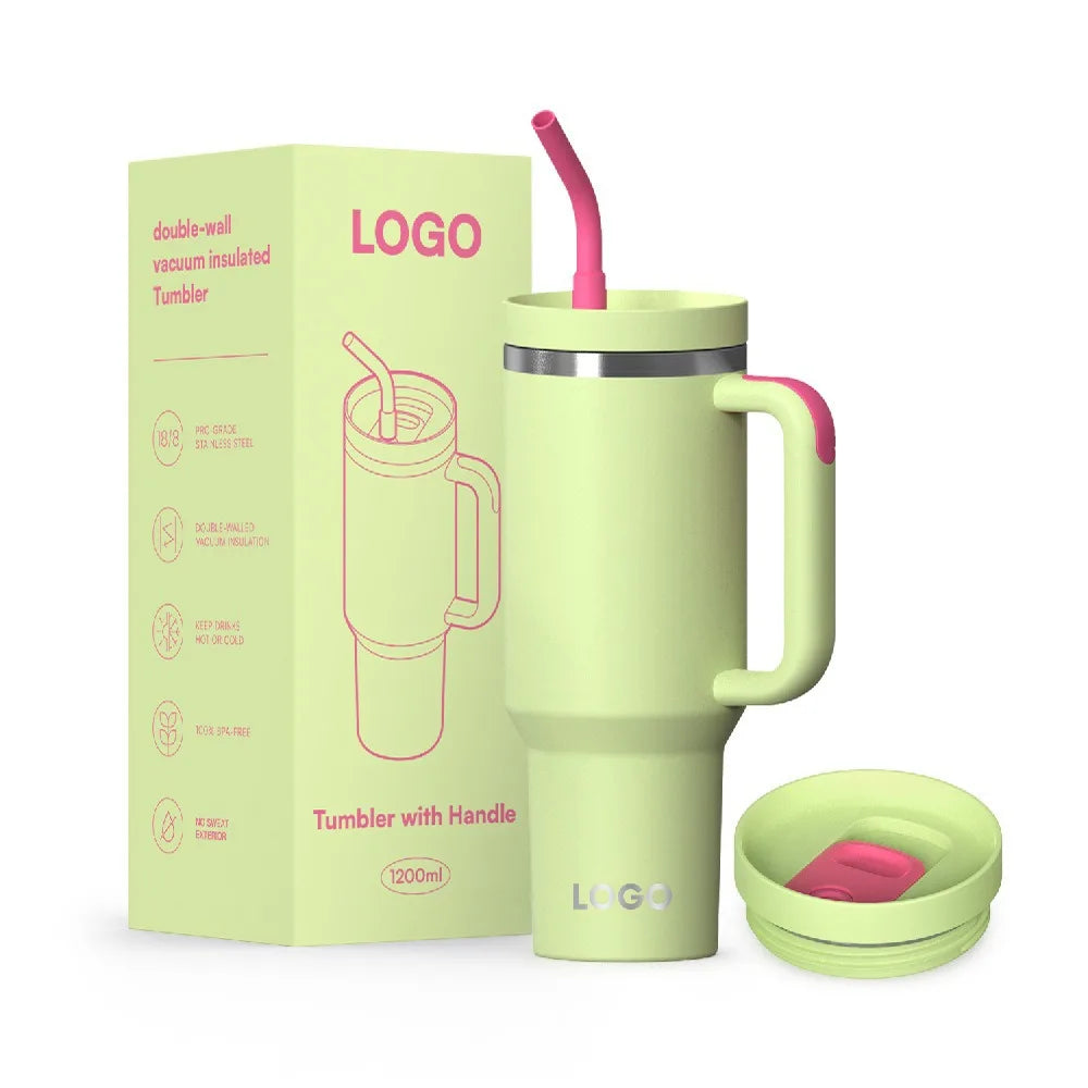 2025 Customized 40oz Double Wall Stainless Steel Tumblers Powder Coated Vacuum Insulated Coffee Travel Mugs Handle for Children