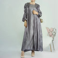 Muslim Women Ramadan 2 Piece Abaya Set Front Pearl Islamic Clothing Shiny Satin Silk Abaya Match Inner Slip Dress Set