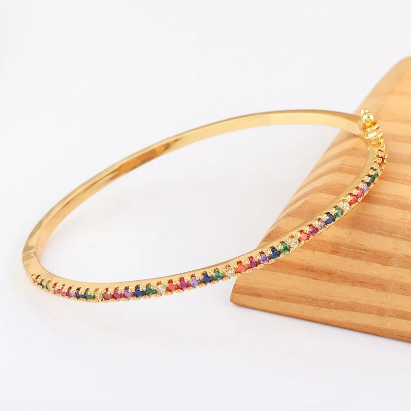 Women's 18k Gold Diamond Oval Buckle Rainbow Fashion Bracelet