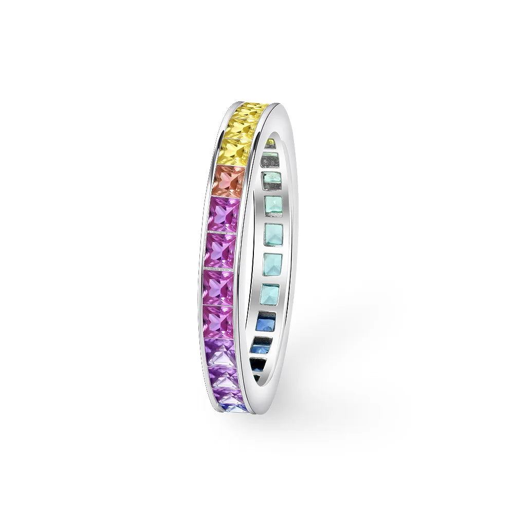New Dainty Fine Jewelry Rings 925 Silver Rainbow Couple Ring