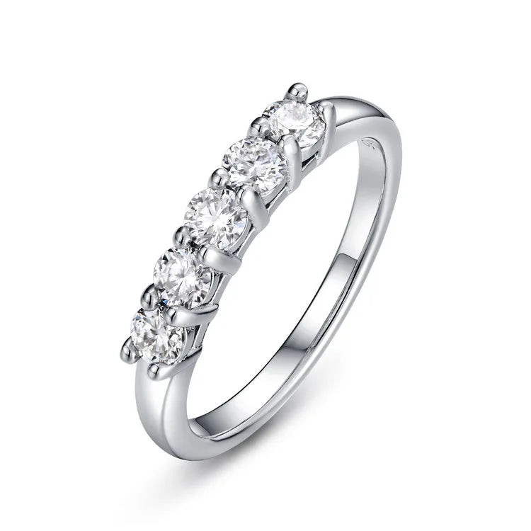 Guangzhou White Gold 5 Stone Round Moissanite Shared Claw Ring for Women Wedding Matching Band Engagement Ring
