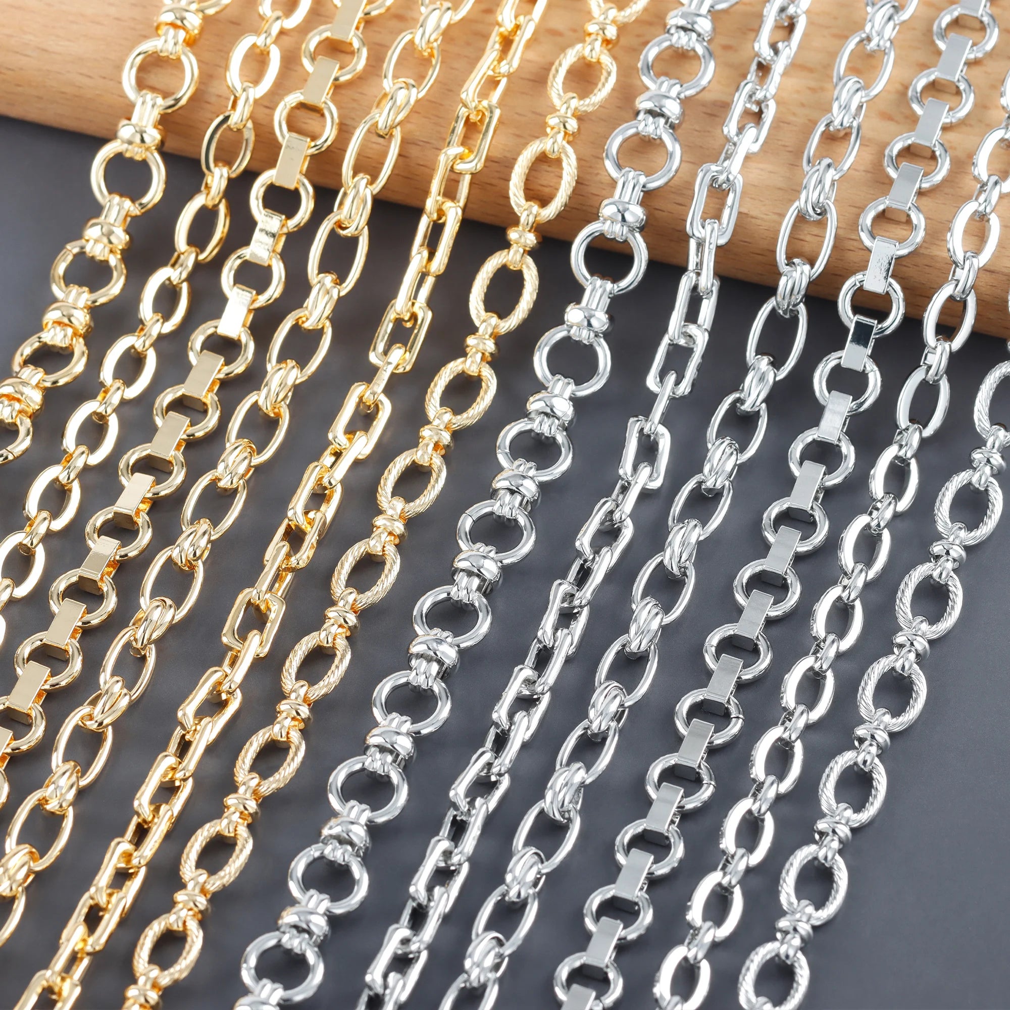 C265 1m/Lot Multi-Style DIY Gold Plated Copper Link Chain for Women/Men Jewelry Making Accessories for Necklace Bracelet Styling