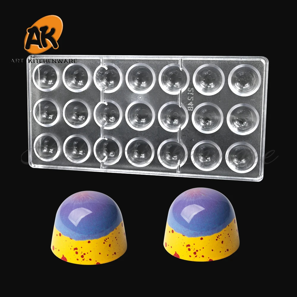 AK Wholesale 21 Cavity Round PC Polycarbonate Chocolate Mold Custom Plastic Chocolate Sweet Moulds Tray Candy Pastry Molds 2124B