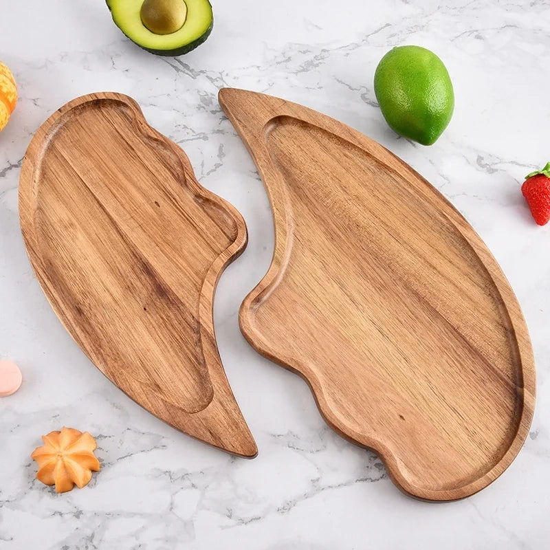 Japanese Acacia Wood Engraved Tray Solid Gourmet Photo Props Small Wooden Plate Dish Classic Style Afternoon Tea Ins Style