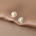 925 Sterling Silver Simple Petal Pearl Earrings Cute Flower Stud Earrings Temperament Female Earring Women Fashion Jewelry