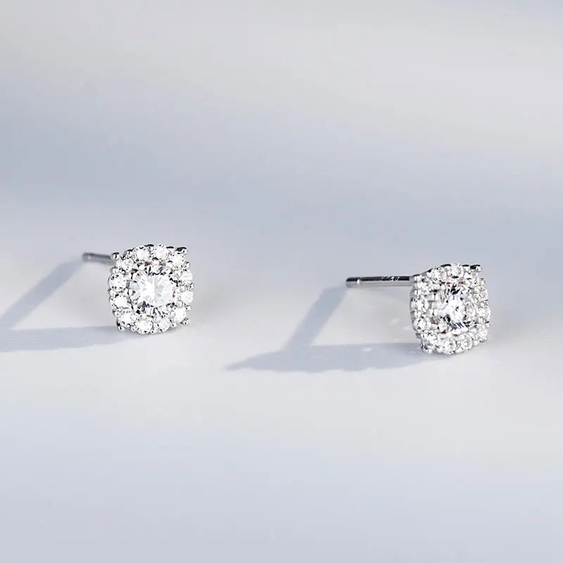 Luxurious Jewelry Square Full Zircon Stud Earring 925 Sterling Silver Earrings Women