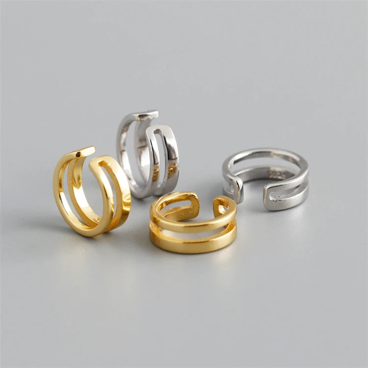 New Trendy 925 Sterling Silver 18k Gold Glossy Double-layer Personalized Ear Cuff Earrings