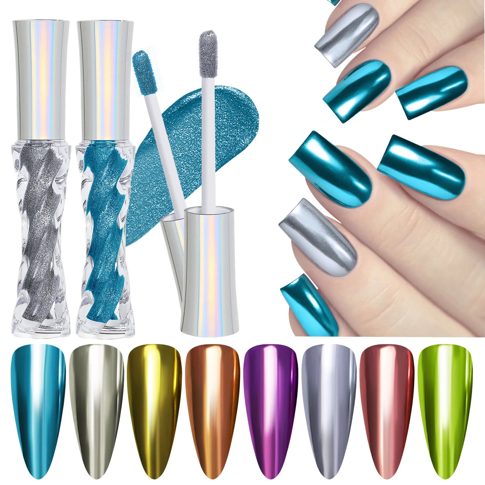 8 Colors Liquid Laser Nail Powder Glitter Shiny Pigment Mermaid Nail Magic Mirror Powder