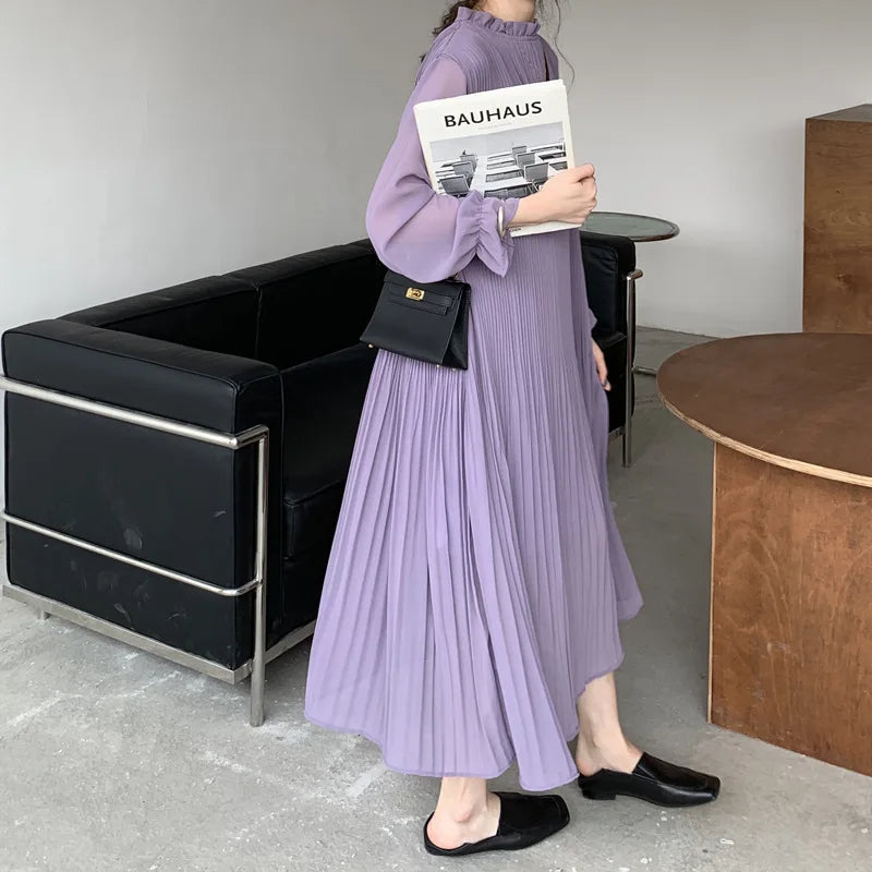 Boutique Wholesale 2026 Spring New Korean Style Long Sleeve Solid Color Fashion Casual Women's Dress