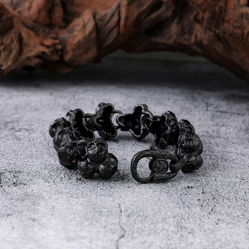 Classic Black Stainless Steel Skull Men's Bible Cross Bracelet Korean Fashion Personality Punk Jewelry Bracelet