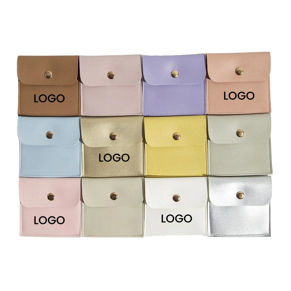 Wholesale PU Leather Jewelry Pouch with Button Jewelry Packaging Bag for Necklace and Ring