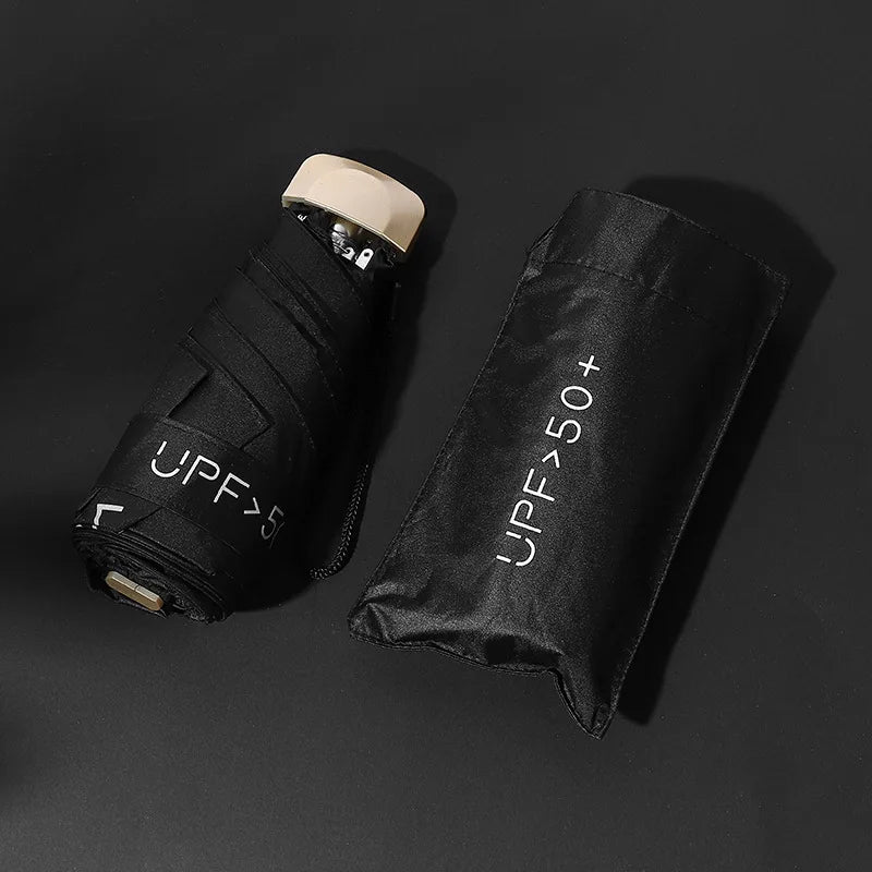 5-Fold Manual UPF50+ Pongee Sun Umbrella Flat Mini Rain Women Ultra Light Pocket Parasol 6K Windproof UV Advertising Minimalist