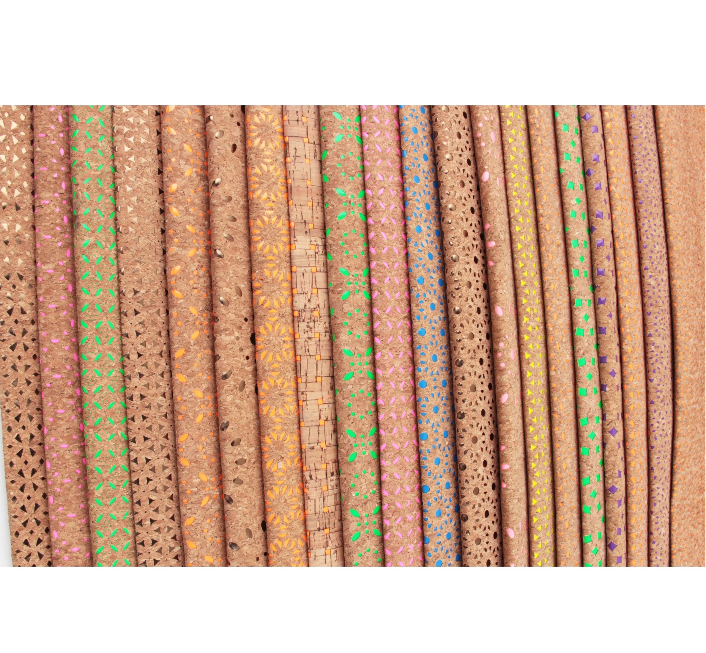 INFOCORK Factory Perforated Cork Fabric Orange Patent PU Base Synthetic Leather for Cosmetic/Tote/Handbags