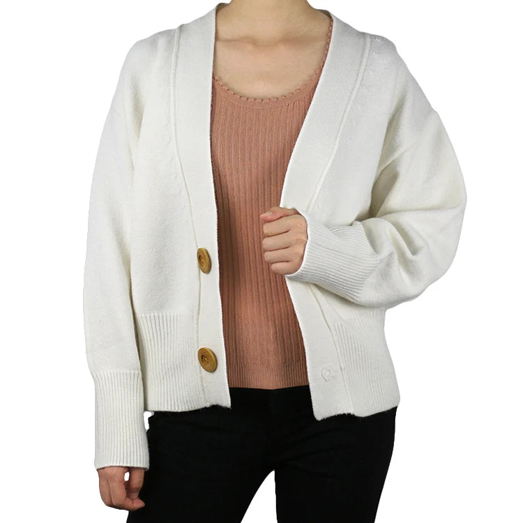 OEM/ODM Custom New Design Hot Sale Cashmere Coats Women Winter White Cardigans Button Sweater for Girls