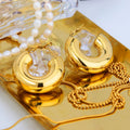 Chris April Trendy Jewelry 316L Stainless Steel PVD Plated Chunky C Gold Hoops saf Pin Clasp Earrings