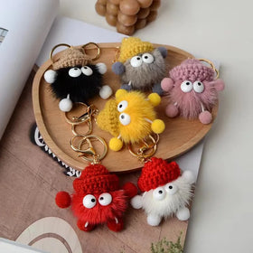 Cute Mink Fur Small Coal Ball Car Key Chain Pendant South Korea Ins Plush Schoolbag Bag Pendant Gift