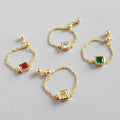 Charm Adjustable Link Chain Ring Customize Delicate Square Cubic Zirconia 925 Sterling Silver Gold Rings