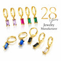 Fashion Baguette Zircon Huggie Hoop Earrings Brass 18K Gold Plated Birthstone Dangle Unisex Minimalist Anniversary for