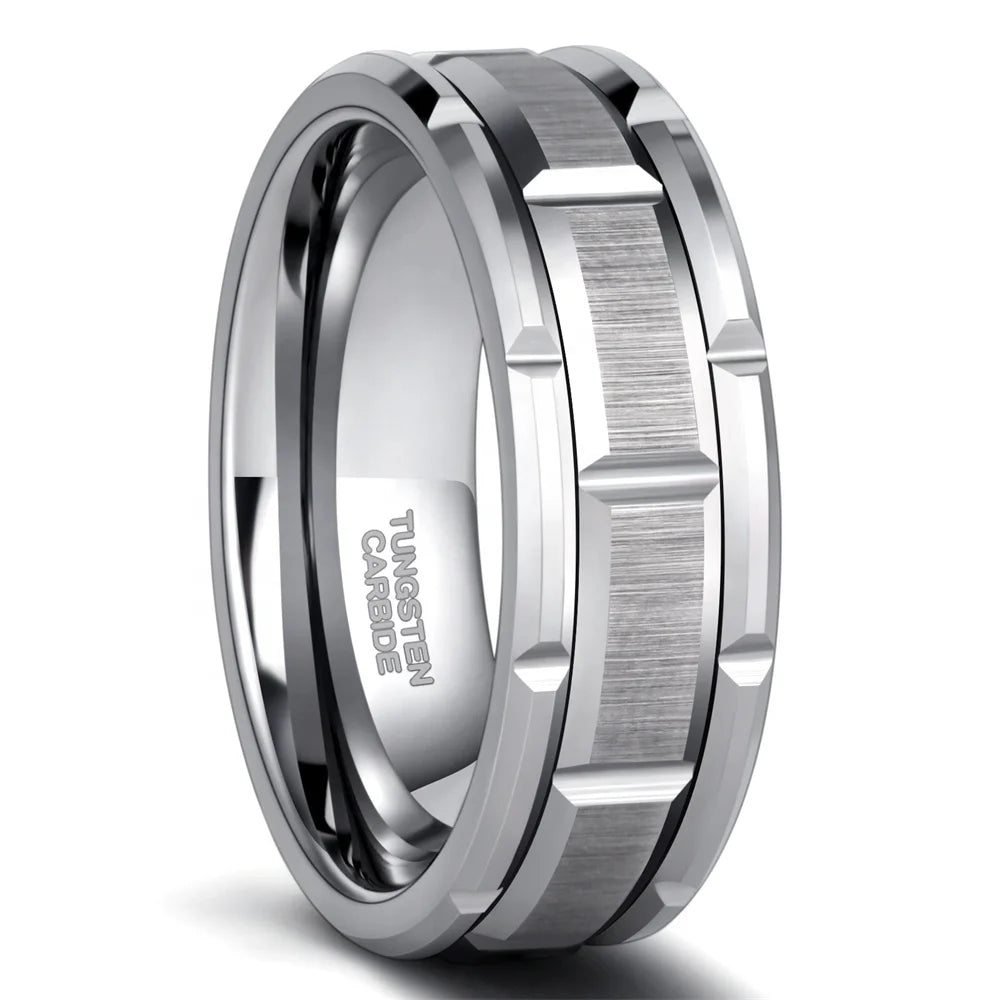 2023 New Arrivals 8mm Silver/Black/Gold Tungsten Ring Men Mechanical Tungsten Wedding Bands Inlay Jewelry Rings