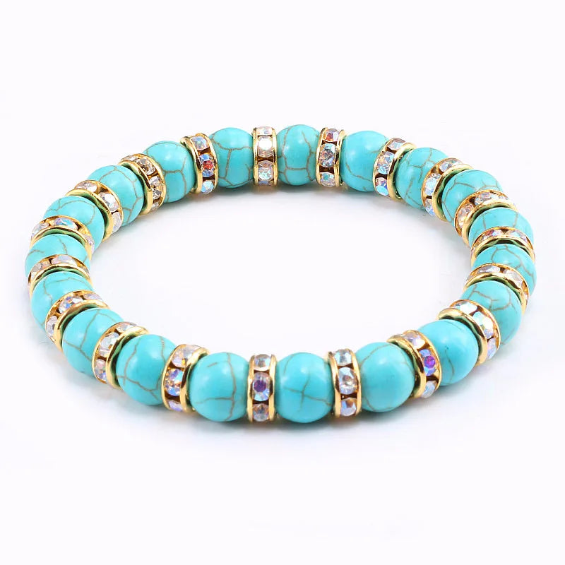 Fashion Simplicity Natural Stone Bead Bracelet Inlaid Rhinestone Ring Light Luxury Stretch Jewelry Wholesale