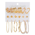 9 Pairs Butterfly Pearl Hoop Earring Set for Women Vintage Braided Pearl Hoop Earrings Metal Geometric Triangle Earrings