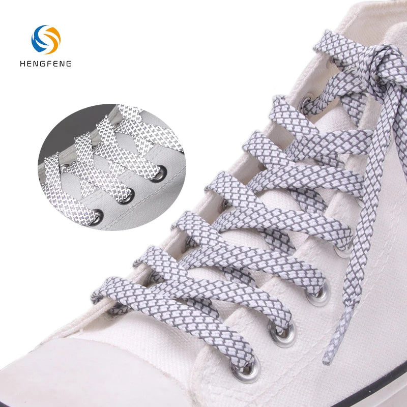 Premium 10mm Flat 3M Reflective Anti-Slip Woven Polyester Safety Sports Shoelaces for Running Cycling Hiking Outdoor Night Use