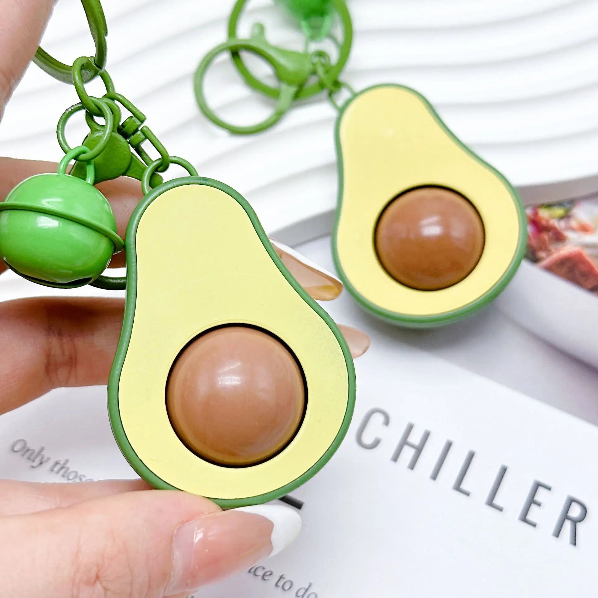 Avocado Roller Mini Massager Key Chain Fingertip Decompression Toy Finger Wrist Neck Massager Fun Fruit Avocado Key Ring Pendant