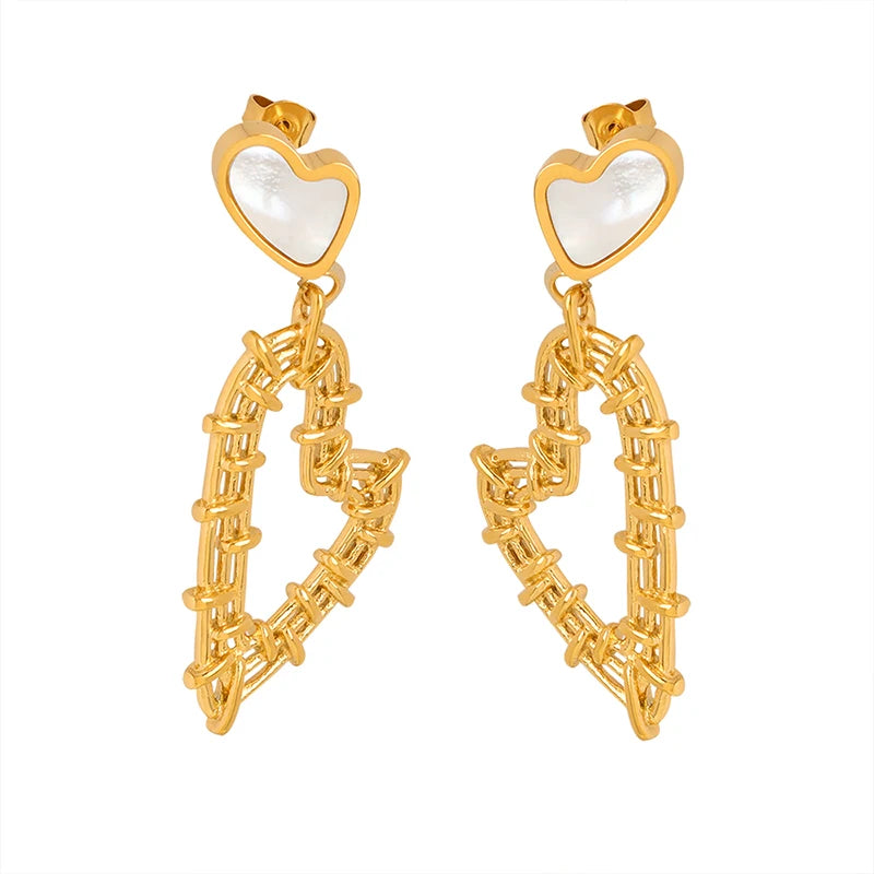Wholesale 316L Stainless Steel White Shell Heart Shape Earring Fashion Earrings for Women