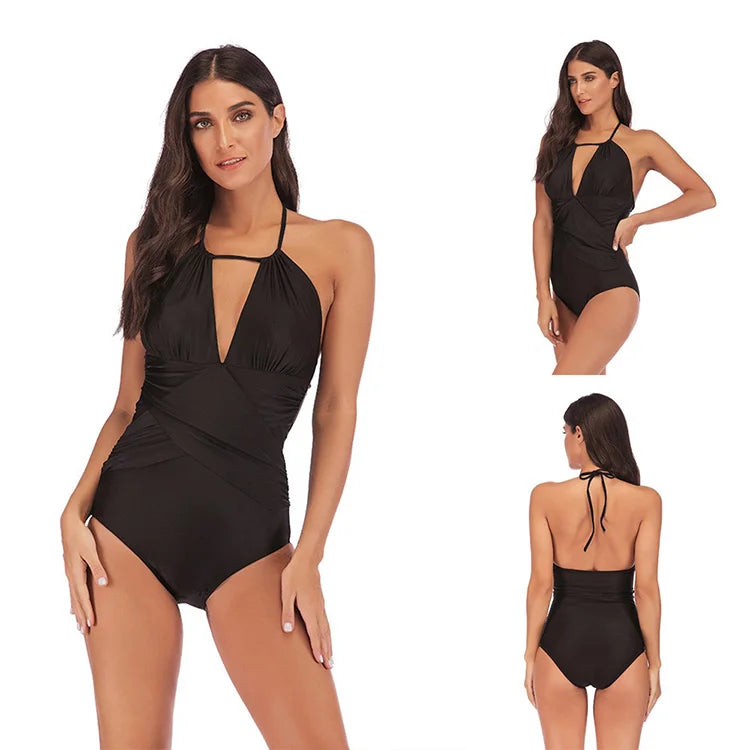 Hot Sale Women Plus Size Swimsuit Halter Swimwear Leopard Striped Printed Tankini Cover up One-piece Swimsuit for Woman