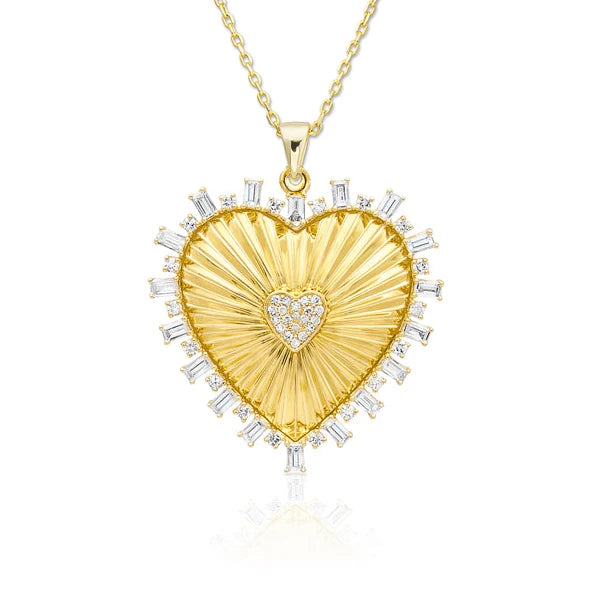 Large Heart Pendant Jewelry 925 Silver Baguette Diamond Zircon Heart Charm Pendant Necklace