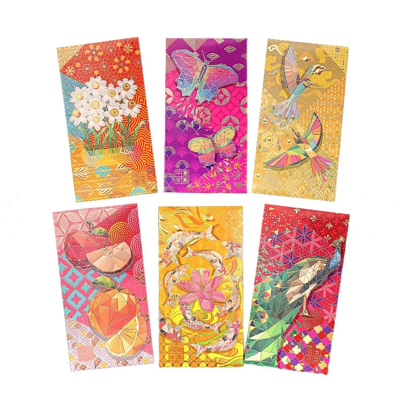 2026 Hong Bao Chinese New Year Red Packet Lucky Money Cash Paper Bag Custom Red Envelopes 6pcs