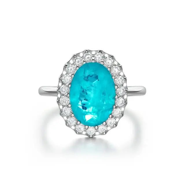 New Design Synthetic Blue Oval Shape Paraiba Ring 925 Silver Engagement Ring