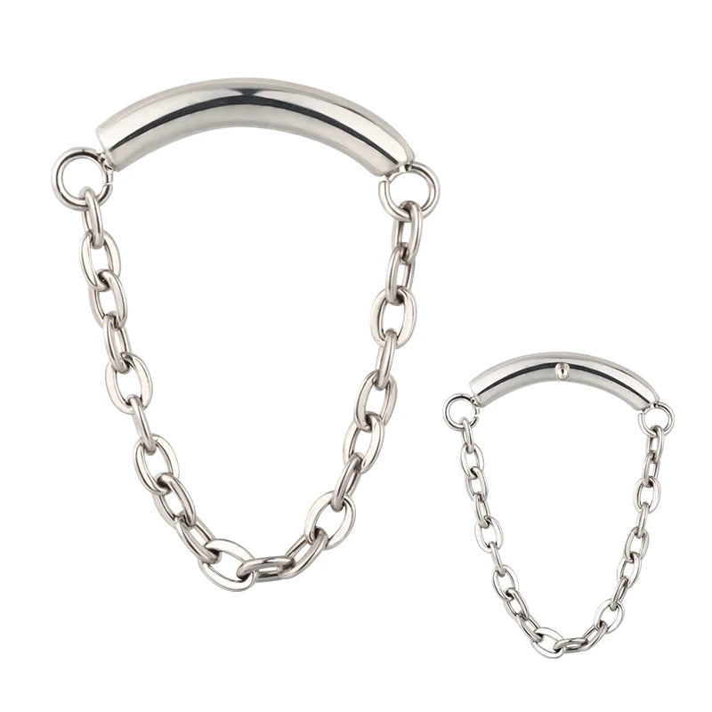 Newest GZN ASTM F136 Titanium Chain Hangs Curved Bar Internally Threaded Top Labret Nose Ring Wholesale