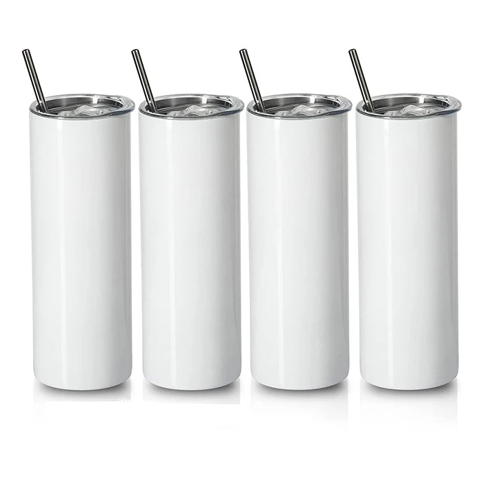 Stainless Steel Double Wall Insulated Straight 20oz Coffee Tumbler with Straw Travel Coffee Mug Skinny Tumblers for Sublimation