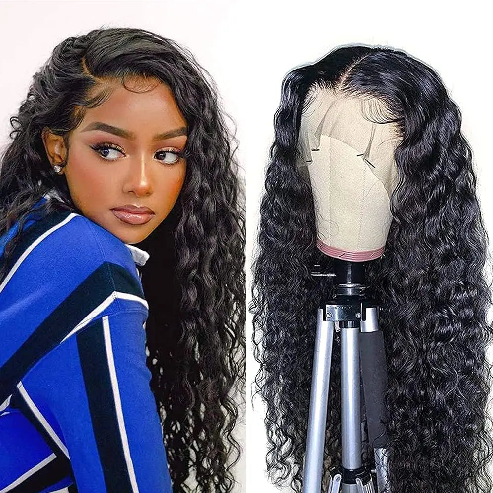 Kinky Curly 13X6 Hd Human Hair Lace Front Wigs Pre Plucked Water Wave Peruvian Human Hair Hd Lace Frontal Wigs for Black Women