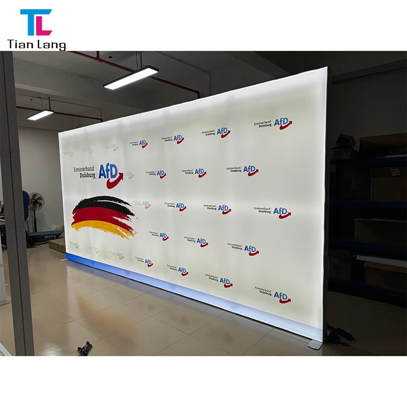 Portable Lightweight 4*2.5m Aluminum Frameless Tension Fabric LED Lightbox Durable Free Standing SEG for Trade Show Advertising