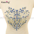 Beautiful Sewing on Mesh clear and Blue Stone Tulle Embellished Rhinestone Patch Applique WDP-111