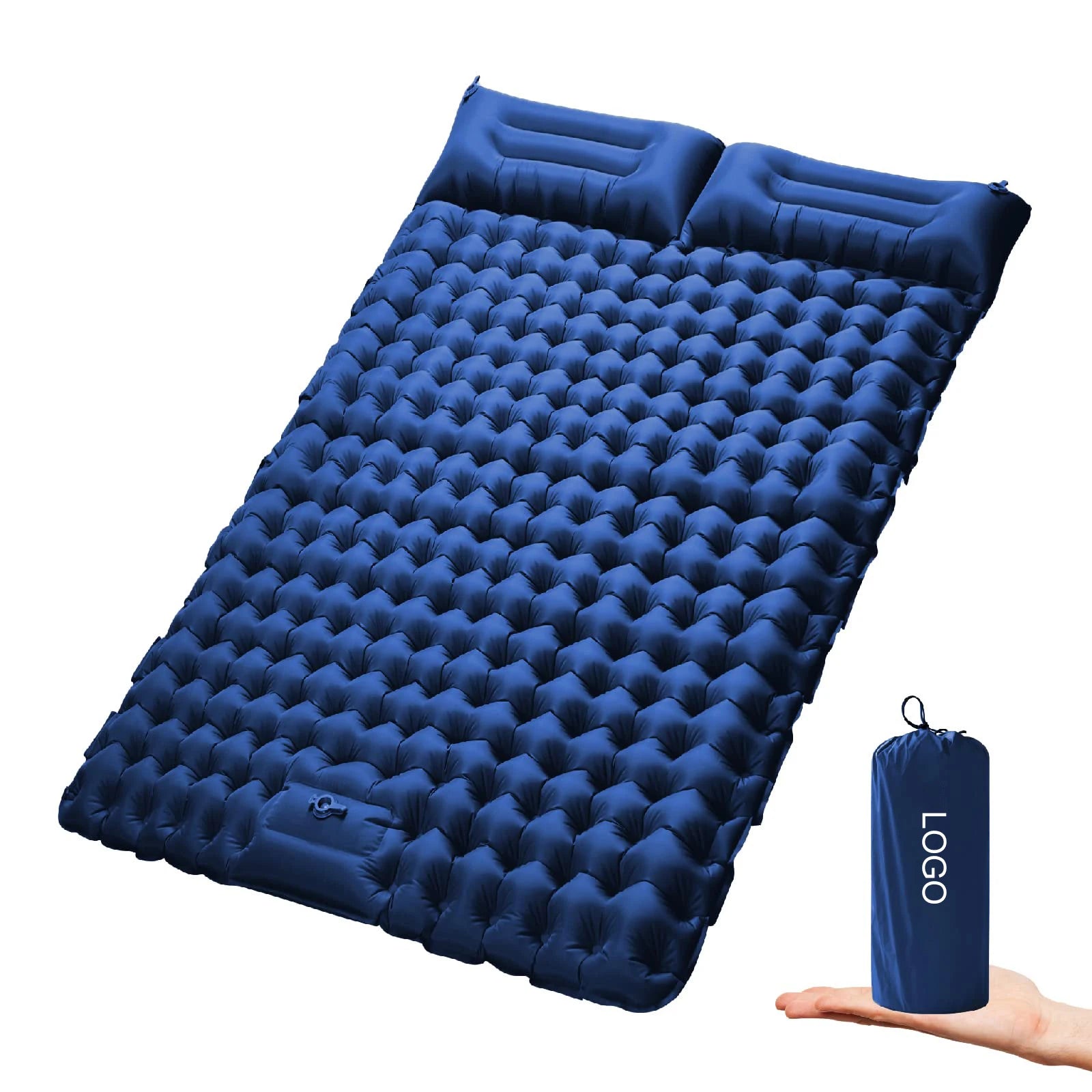 Double Sleeping Pad Inflatable Mat with Built-in Pump Upgraded Foot Press Ultralight Extra Thick Camping Mat with Pillow