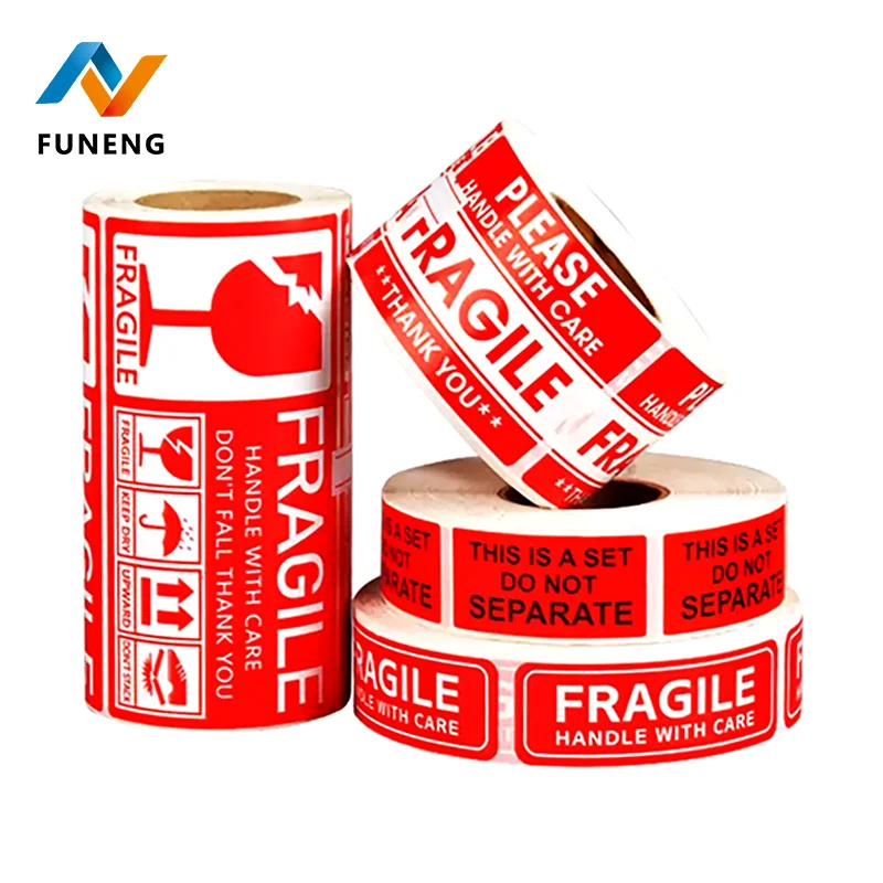 Packaging Fragile Warning Sticker Glass Product Packaging Transport Warning Label Waterproof Custom Sticker Roll