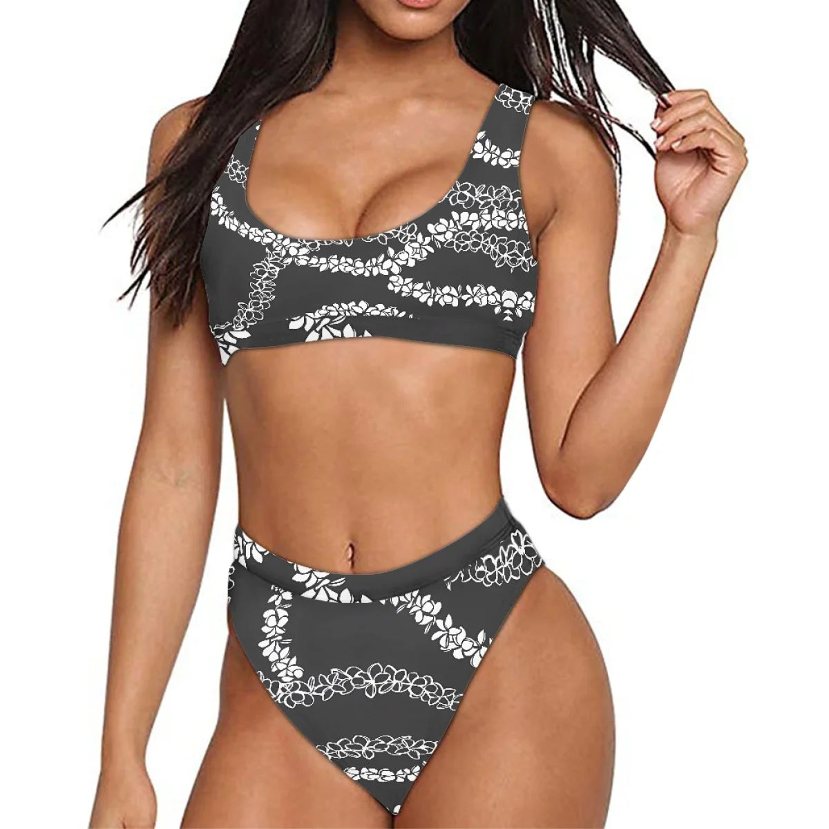 Customized Hawaii Beach Trending Womens Swimsuit Halter Tankini Top and Skort Bottom Set Bathing Suits Polynesain Tribal Print