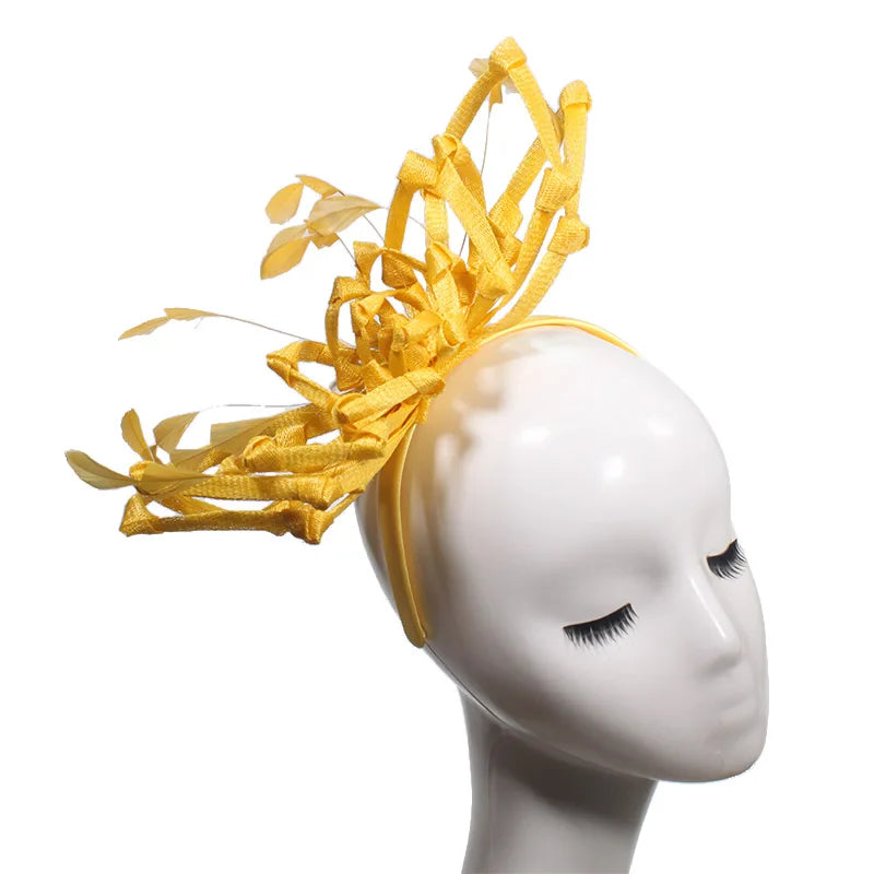Wholesale Hair Accessories Women Church Hat Golden Bridal Fascinator Wedding Derby Hat Feather Headbands for Ladies and Kids
