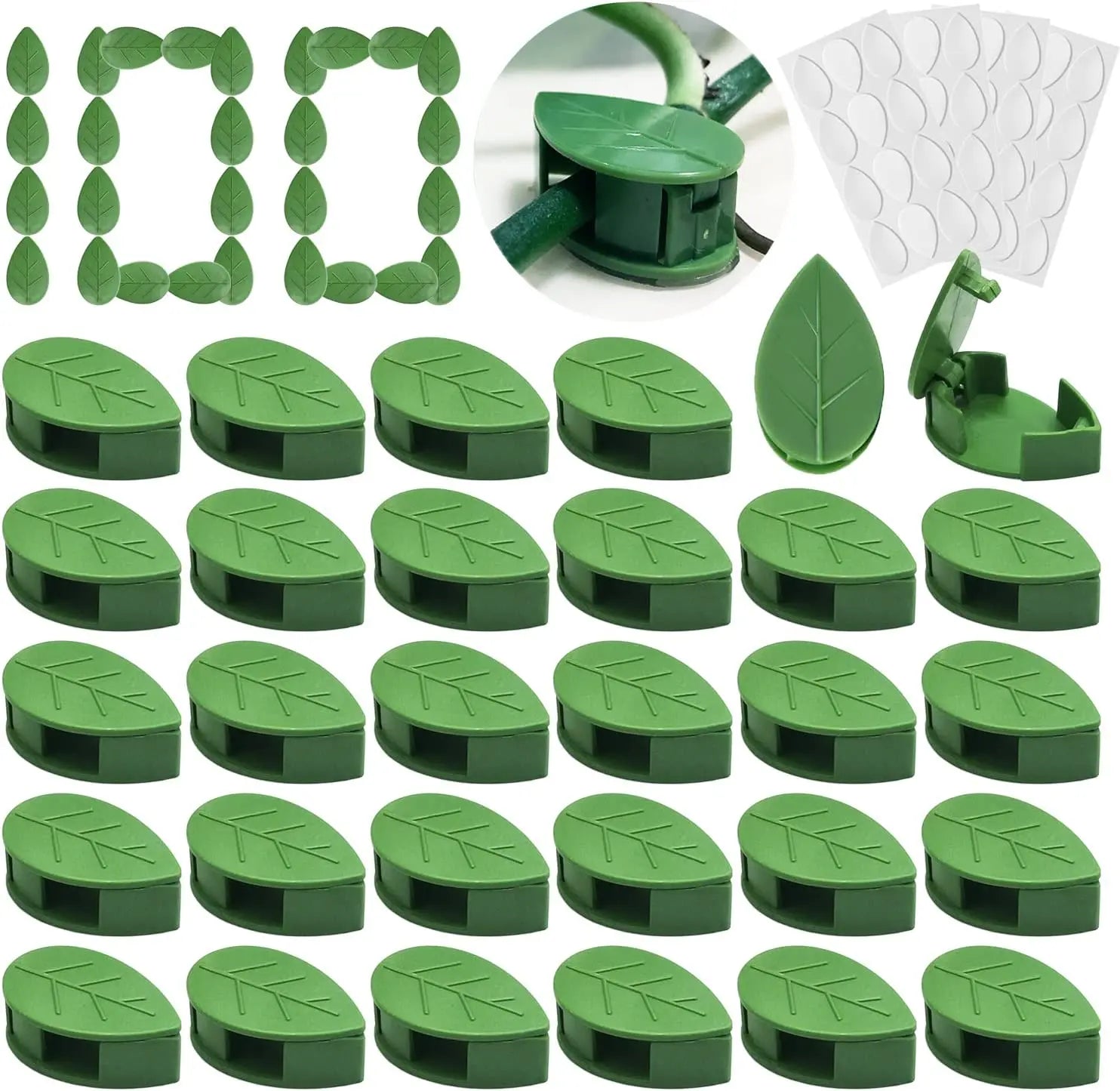 100pk Modern Leaf Shape ABS Plastic Plant Climbing Clips with Wire Garden Tool in Box Packing PP Material Gardening Supplies