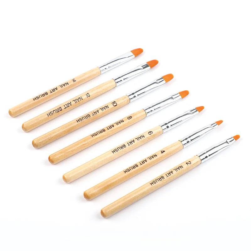 7pcs Black Handle Flat Nail Brush Acrylic Flat Head Nail Brush Set French Black Painting Liner Nail Pen Kit