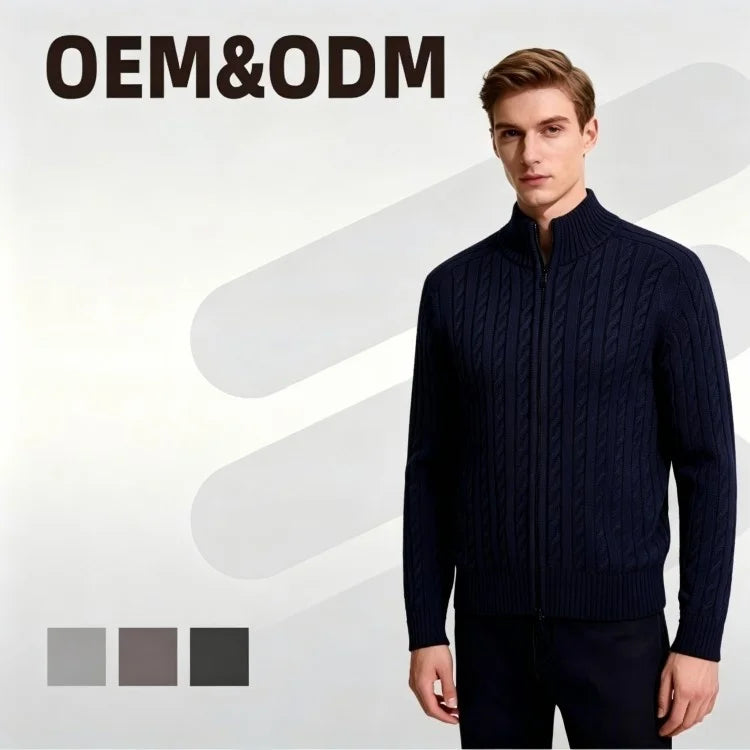 Customized Warm Autumn Winter Thick Men's Sweater Jacket Wool Crew Neck Knitted Sweater Men's Cardigan